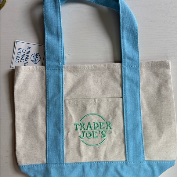 Trader Joe’s Canvas Blue and Cream Tote Bag - Picture 1 of 4